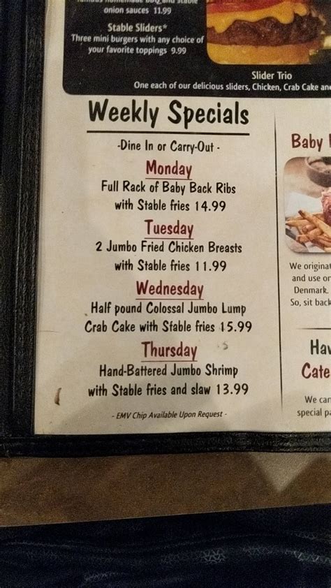 The Corner Stable Menu