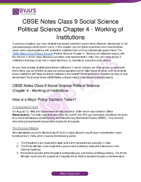 CBSE Class 9 Political Science Notes: Chapter 4 - Working of ...