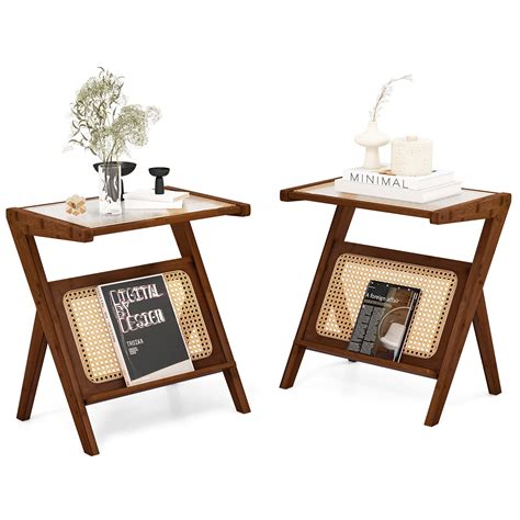 Free Shipping! Gymax 2 Pieces Boho End Table with Magazine Rack ...