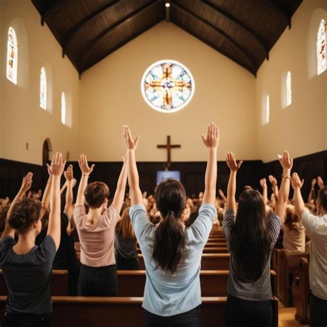 Premium Photo | Happy Crowd of People Worshiping and Singing Choir Together