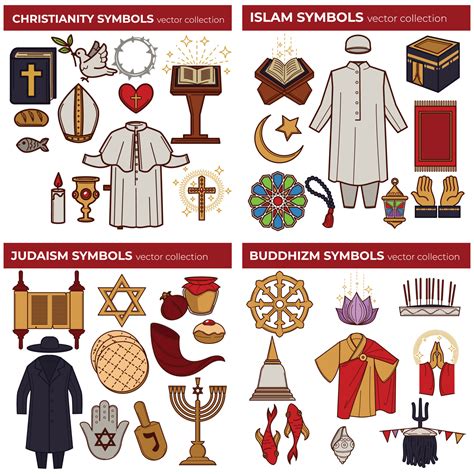 World religions symbols Christianity and Islam Judaism and Buddhism ...