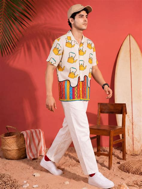 Sanganeri Vibes – Cuban Collar Printed Cotton Shirt – Jaipuri Crown
