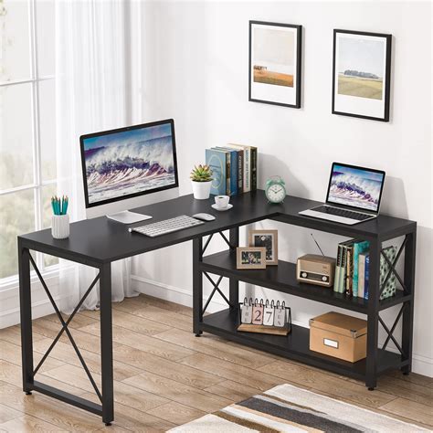 Tribesigns Reversible Industrial L Shaped Desk With Storage Shelves ...