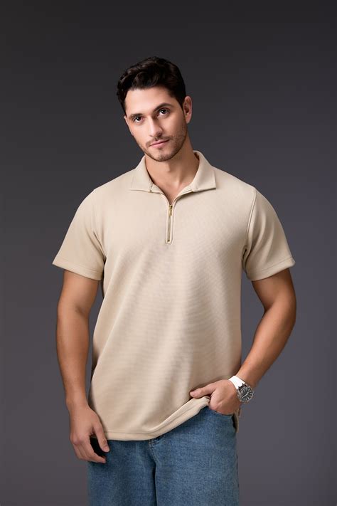 Refined Textured Walnut Cream Textured Polo T-Shirt – The Royal Bear