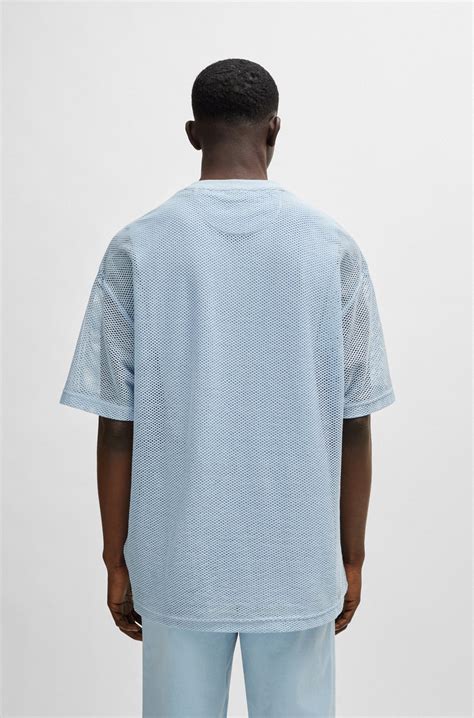 HUGO - Mesh oversized-fit T-shirt with new-season logo