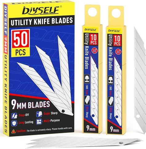 DIYSELF Utility Knife Blades, 50 Pack Box Cutter Blades, Box Cutter ...