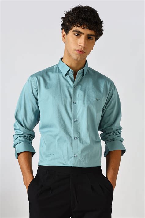 Serene Blue Cinematic Satin 100% Giza Cotton Shirt