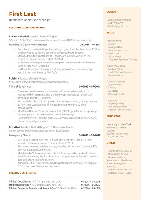 Image result for Operations Project Manager CV