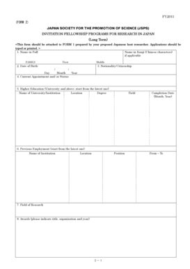 Fillable Online jsps go FY2011 (FORM 2) JAPAN SOCIETY FOR THE PROMOTION ...
