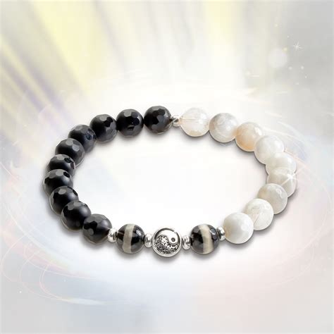 Yin And Yang Energy Balancing Bracelet - Black Onyx, White Lace Agate ...