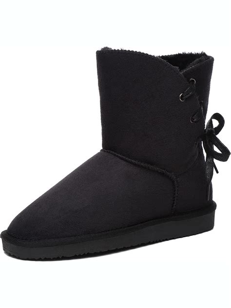 HStylish Women's Winter Snow Boots Mid-Calf Warm Slip on Side Bows Lace ...