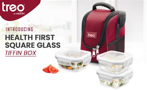 Buy Treo By Milton Health First Square Glass Tiffin Box with Cover, 300 ...