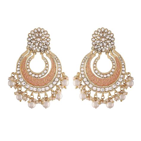 Etnico 18k Gold Plated Enamel/Meenakari Big Chandbali Earrings Glided ...