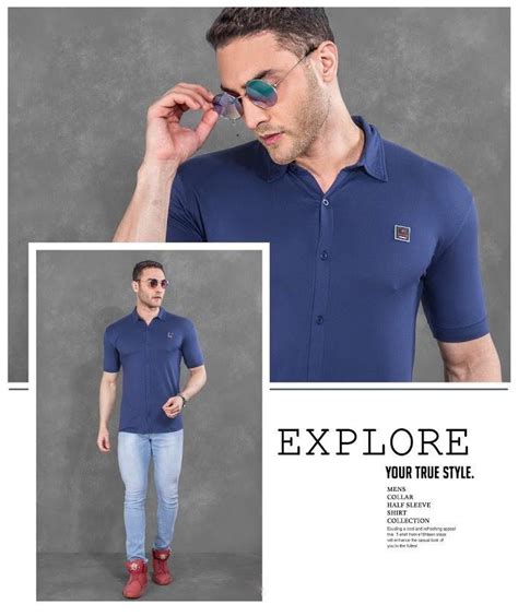 Blue Solid Slim fit Cotton polo collar shirt for men – Stilento
