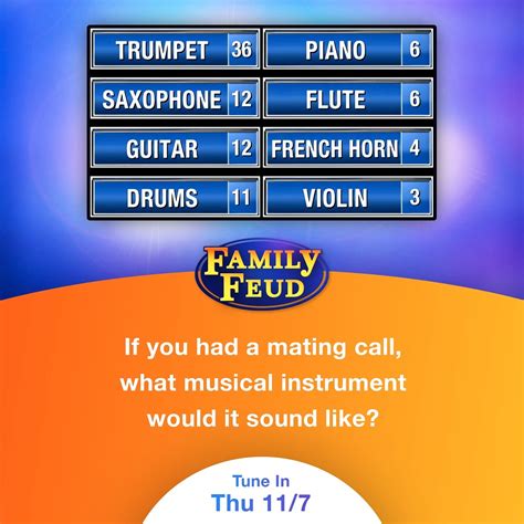 Family Feud | If you had a mating call, what musical instrument would ...