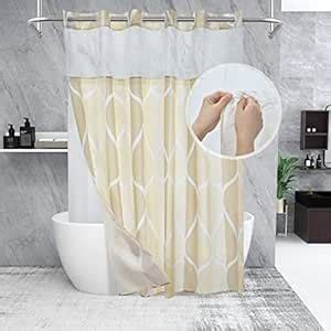 Yiatn No Hook Ivory Luxury Double Shower Curtain with Snap in Fabric ...