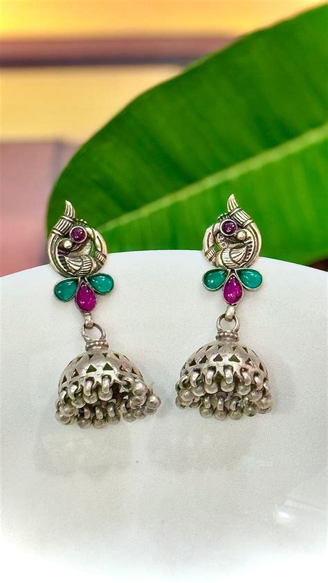 Mayuri : Jali Jhumka with Intricate Work – Rang Birangi Silver