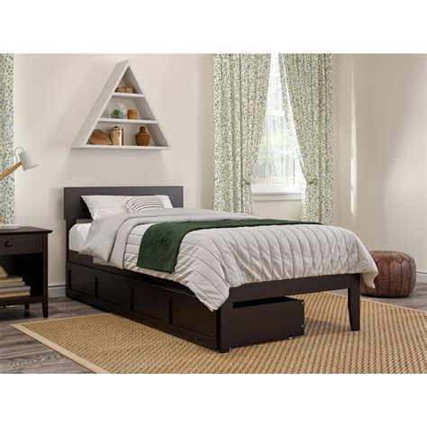 Extra Long Twin Bed with Drawers - Modern Espresso Finish Bedroom ...