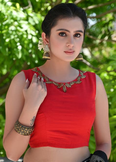 Red Cotton Silk Blouse with Delicate Hand Embroidery and Fisheye Back ...