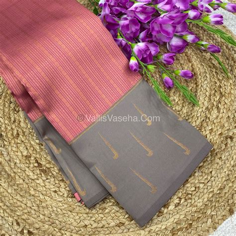 Kanchi Semi Silk - Pink with Grey VVKSS001 – Vallis Vaseha