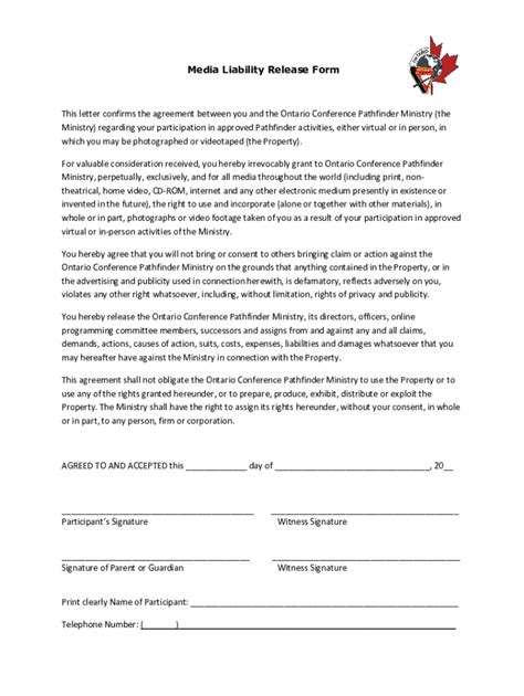 Fillable Online Free Media Liability Release Form ...