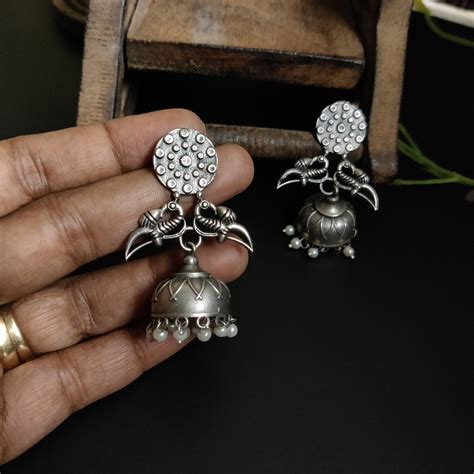"Kamal" Silver Look Alike Oxidized Jhumka Earrings – The Fiona Store