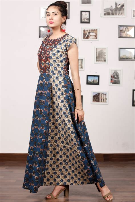 STYLO COLLARGE - Hand Block Printed Cotton Long Dress - D224F1304 ...