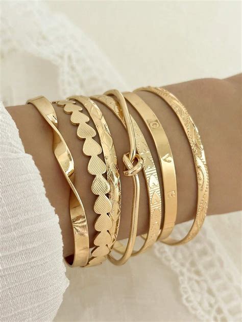 7pcs Vintage French Floral Pattern Bangle Bracelets, Simple Plain Old ...