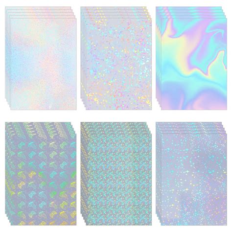 Buy 30 Sheets 6 Styles Transparent Holographic Overlay Holographic ...