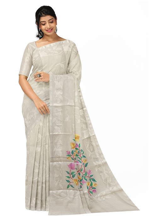 Off-White Fine Cotton Handloom Handwoven Dhakai Jamdani Saree – Balaram ...