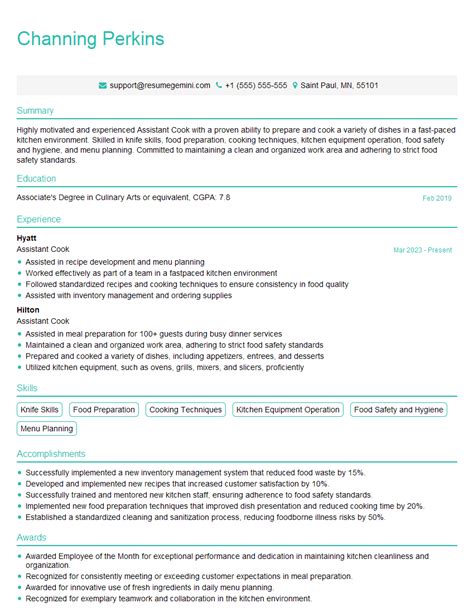 Image result for Assistant Cook Resume