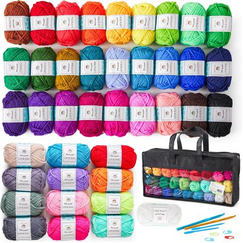 INSCRAFT Crochet Yarns Kit for Beginners Adults, 40 Acrylic Yarns Set for Crocheting, 1600 Yards ...