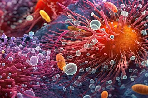 Microbiome 3d illustration living in digestive system and outer surface ...