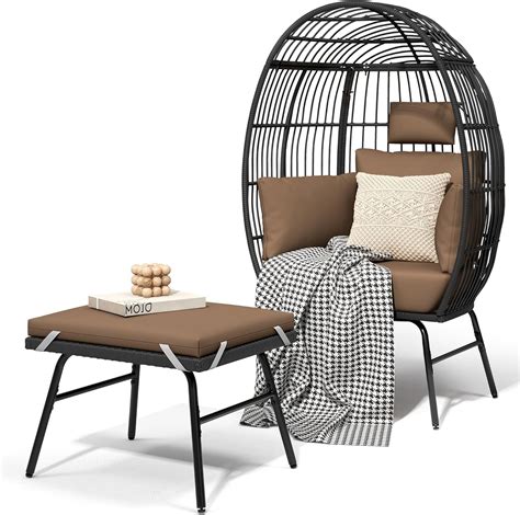 Amazon.com : DWVO Outdoor Egg Chair with 2-in-1 Footrest, Patio Wicker ...
