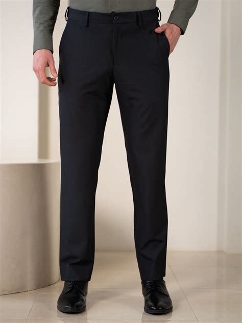 Buy Men's Aether Black Micro Checks Relaxed Fit Formal Trousers Online