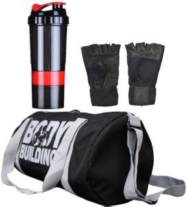 ADIOS Combo of Black Gym Gloves, 22l Capacity Grey Gym Bag, 500ml Red ...