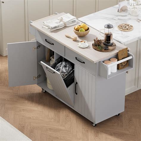GYYBED Kitchen Island Cart,Kitchen Island with Trash Can India | Ubuy