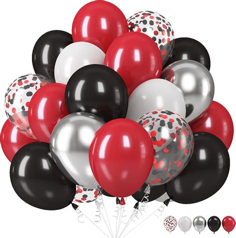 Amazon.com: Black Red Silver Balloons, 12 Inch Black Red White Latex ...