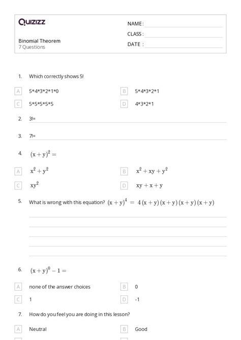 Image result for Binomial Theorem Worksheet