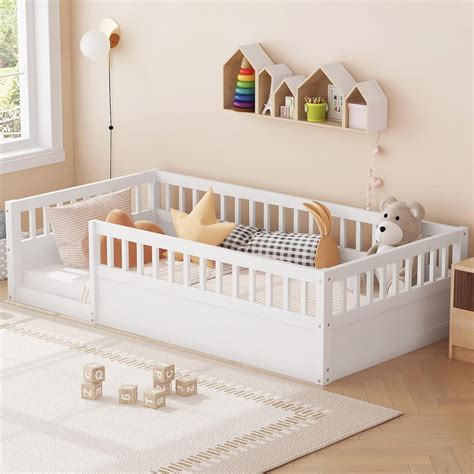 Amazon.com: Twin Size Montesori Floor Bed for Kids, Floor Bed with High ...