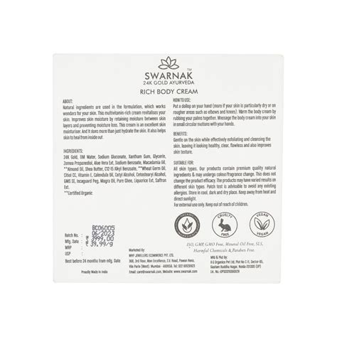 24K Gold Rich Body Cream – Swarnak 24K Gold Ayurveda