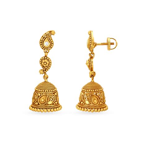 Gleaming Gold Paisley Jhumka Earrings