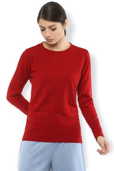 Buy Women Red Solid Casual Round Neck Top Online - 541969 | Van Heusen
