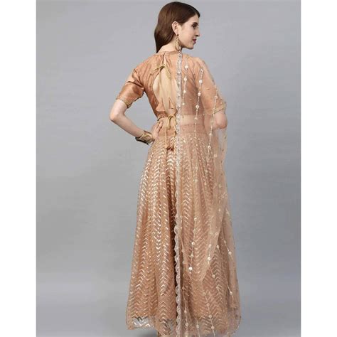 Peach color Net Lehenga with Heavy Embroidery, Zari and Thre