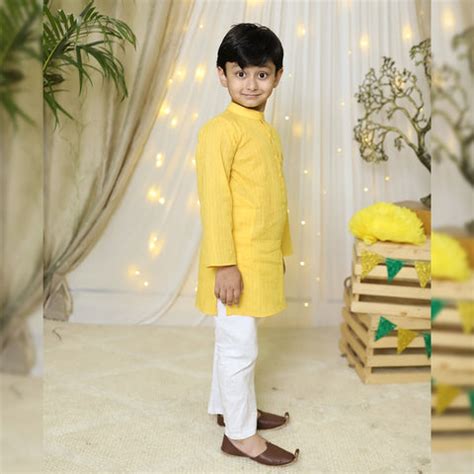 Yellow Cotton Kurta Pajama Set – folkcultureclothing