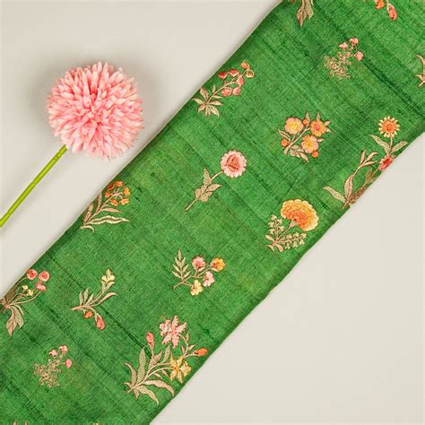 Vasundhara Floral Butas on Leaf Green Tussar Silk – Zarinama