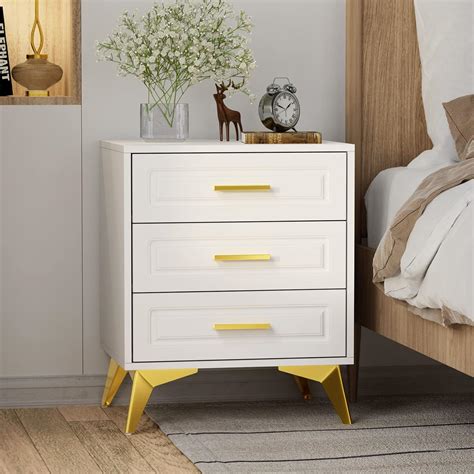 Amazon.com: Giluta White Nightstand with 3 Drawers, Modern Night Stand ...