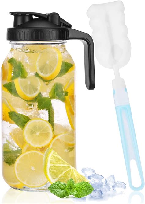 Amazon.com: 64oz Glass Pitcher with Lid 2 Pack,2 Quart Mason Jar ...