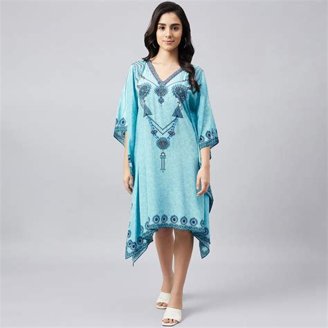 Sky Blue Pearl Embellished Kaftan Tunic – First Resort by Ramola Bachchan