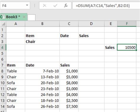 Image result for How to Use Dsum Function in Excel